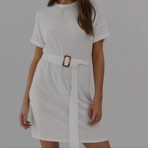 ASOS Design Tall rolled sleeve rib t-shirt dress with faux tortoiseshell belt